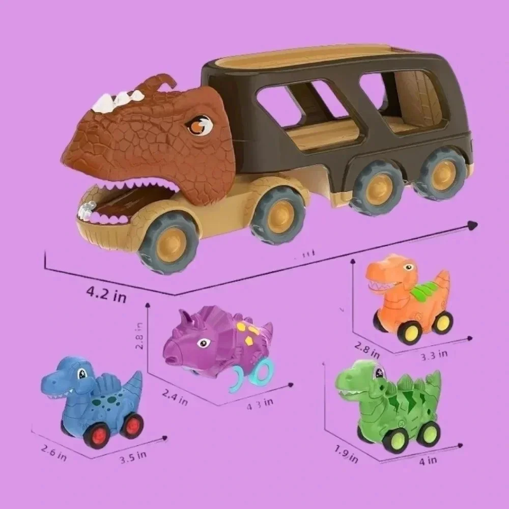 Friction power carrier truck 5 pack small pull back dino car